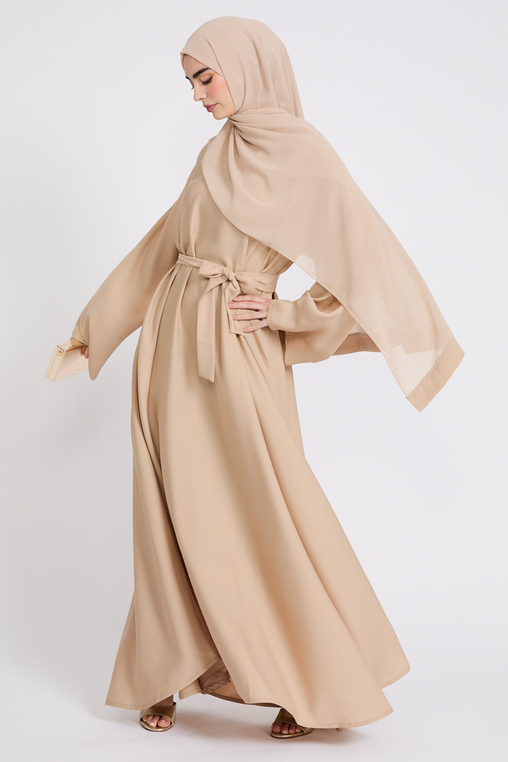 Beige Umbrella Cut Closed Abaya