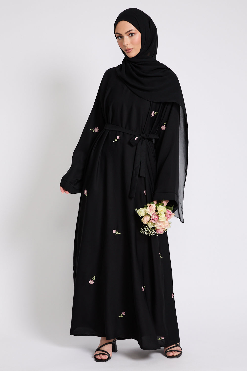 Black Closed Abaya with Embellished Piping